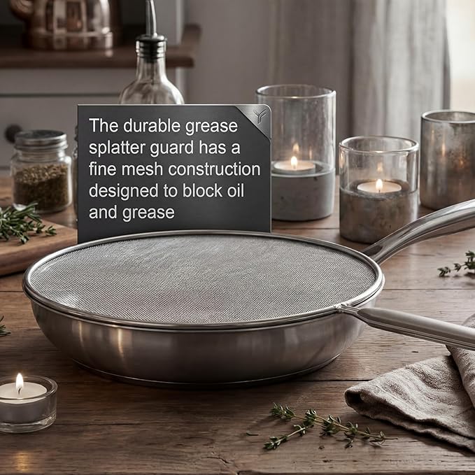 Gisafai 5 Pcs Splatter Screen for Frying Pan 13'' 11.5'' 10'' 8.3'' 7.5'' Metal Grease Splatter Guard Stove Fine Mesh Cover Grease Oil Guard with Comfort Grip Handle for Most Pan Pot Safe Cooking - Image 4