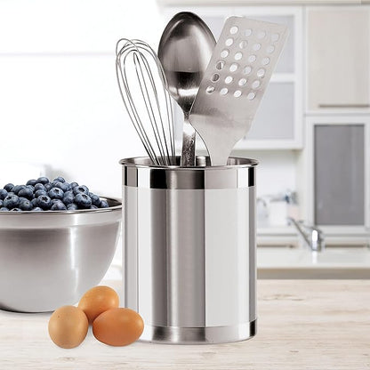 Oggi Stainless Steel Utensil Holder - 5" Diameter, Utensil Caddy, Weighted Base for Stability - Larger-Sized Utensil Crock and Countertop Utensil Organizer, Stainless Steel - Image 5