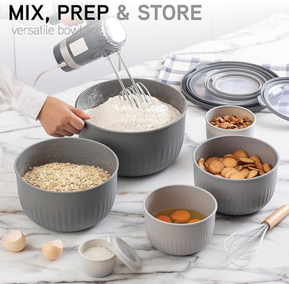 COOK WITH COLOR Prep Bowls with Lids- Wide and Deep Nesting Plastic Small Mixing Bowl Set with Lids, 12 Piece Set - Deep Bowls, Gray - Image 5