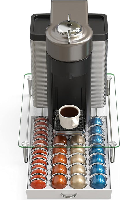DecoBrothers Crystal Tempered Glass Vertuo Pod Holder Drawer, 28 Large or 56 Small Nespresso Capsule Organizer, White - Image 6