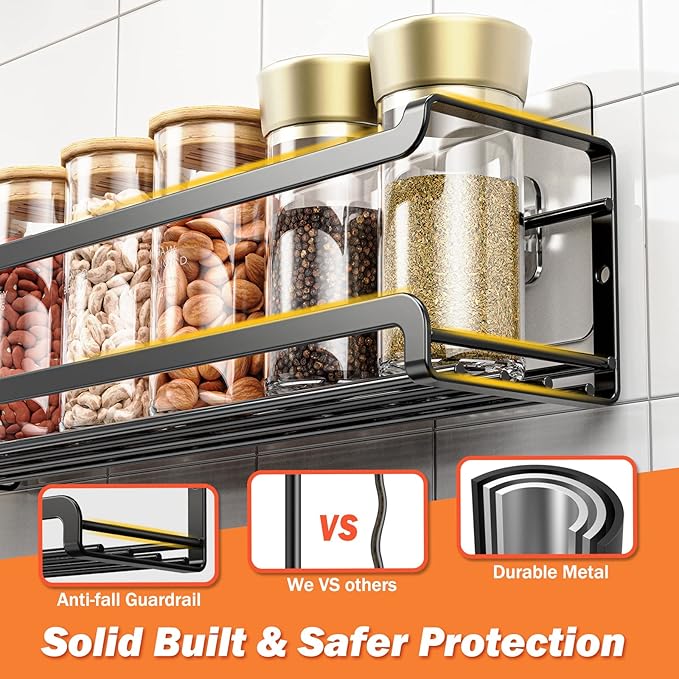 Bunoxea Spice Rack wall mounted 2 Pack, Space-Saving Spice Organizer for Spice Jars and Seasonings,Screw or Adhesive Hanging Spice Rack Organizer for Your Kitchen Cabinet,or Pantry Door - Image 4