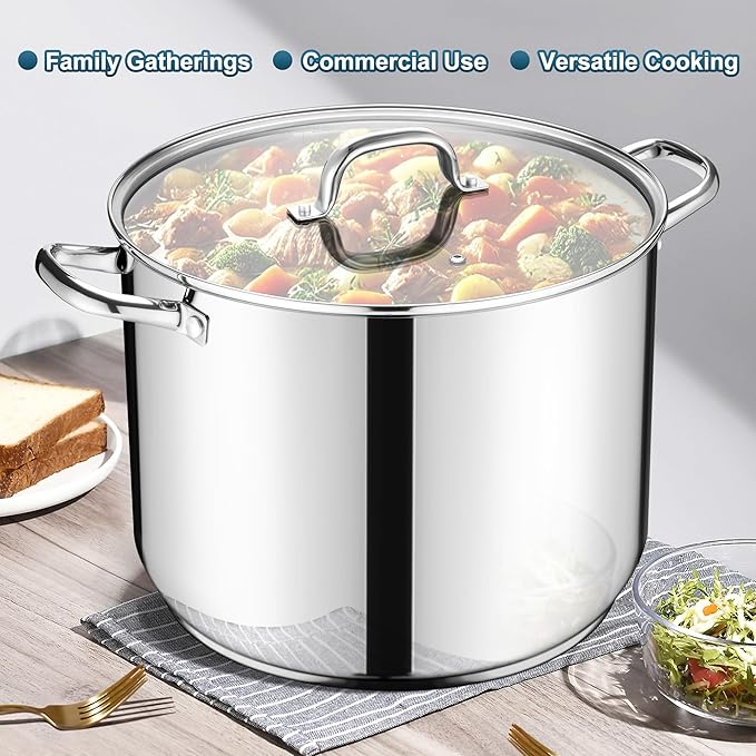 E-far 24-Quart Large Stock Pot, Stainless Steel Stockpot with Lid for Boiling Cooking Soup Stew Canning, Heavy Duty Tri-Ply Bottom Works w/Induction, Commercial Grade & Dishwasher Safe - Image 4