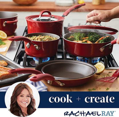 Rachael Ray Cook + Create Nonstick Cookware/Pots and Pan Set, 10 Piece, Red