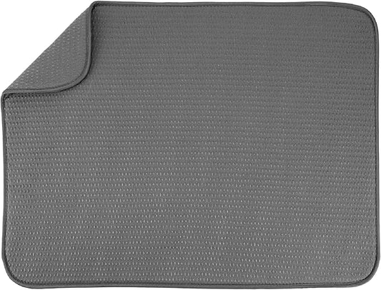 S&T INC. Dish Drying Mat XL, 18” x 24”, Absorbent Microfiber Kitchen Counter Mat, Drying Pad for Dishes, Utensils, Pots and Pans, Extra Large, Diamond Texture, Grey by STINC