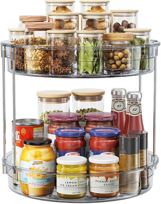 LAMU 12 inch 2 Tier Lazy Susan Turntable Organizer Rotating Spice Rack Organization for Cabinet, Kitchen, Pantry, Countertop, Bathroom, Vanity, Medicine Cabinet Organizer, Grey by YourHome-OrganizationHelper
