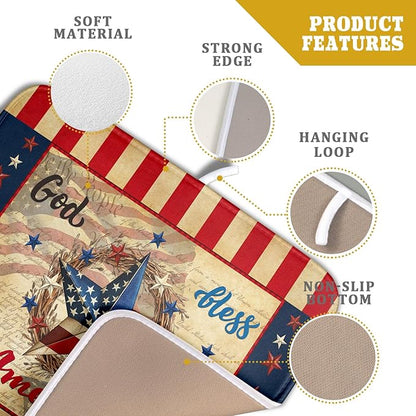 4th of July God Bless Dish Drying Mat for Kitchen Counter,American Flag Star Patriotic Independence Day Drying Mat 16 x 18 Inch with Absorbent Reversible Microfiber Drying Pad for Coffee Bar - Image 4