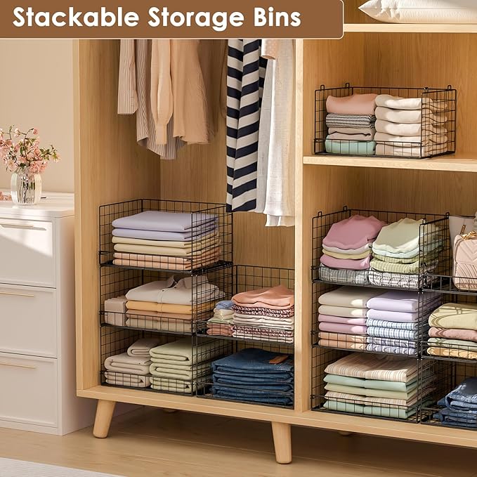 Yociyoga 3-Tier Stackable Closet Organizers and Storage Shelves, Foldable Closet Shelf Organizer, Stackable Storage Bins Drawers for Closet Organizer System, Black(Patent No. 30022416) - Image 5