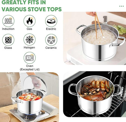 TeamFar Stainless Steel Stock Pot, 4-quart Tri-ply Base Stockpot Cooking Pasta Pot with Lid, for Induction Gas Glass Electric, Healthy & Heavy Duty, Ergonomic Handles & Straight Side, Dishwasher Safe - Image 4