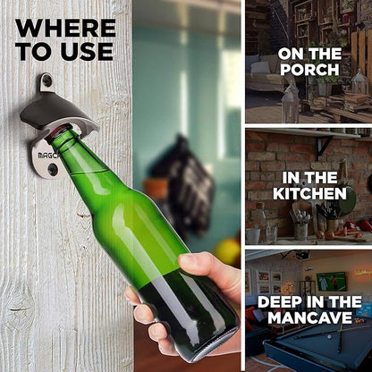 Outdoor Bottle Opener Wall Mounted - Style Magnetic Beer Bottle Opener that Catches Caps - Easy to Install and Incredibly Convenient - Image 6