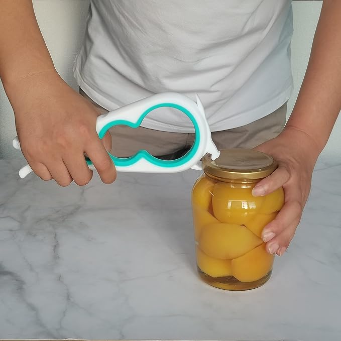 Otstar Jar Opener Bottle Opener and Can Opener for Weak hands, Seniors with Arthritis and Anyone with Low Strength, Mutil Jar Opener Get Lids Off Easily (White and Cyan) - Image 3