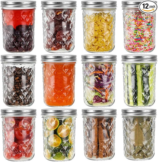 Eathtek 16oz Wide Mouth Glass Mason Jars 12 Pack, 480 ml Glass Canning Jars with Airtight Lids, Ideal for Salad, Meal Prep, Perserving,Pickling, Jam, Honey With Lids