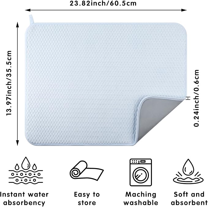 2-pack 24"x17" XL size microfiber dish drying mats for kitchen counter, kitchen sink. Super water-absorbing for multi-use house essentials bath mats, bath rugs, coffe mat, coffe station mat. (Blue) - Image 3