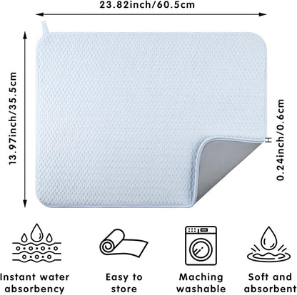 2-pack 24"x17" XL size microfiber dish drying mats for kitchen counter, kitchen sink. Super water-absorbing for multi-use house essentials bath mats, bath rugs, coffe mat, coffe station mat. (Blue) - Image 3