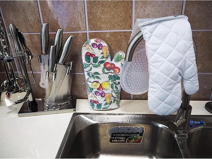 Oven Mitts Set of 2 with Transparent Clear Silicone Shell and Nice Friut Flower Cotton Lining, Heat Resistant to 500 F Kitchen Oven Gloves Pot Holder for Cooking (Friut Flower, Oven Mitts) - Image 7