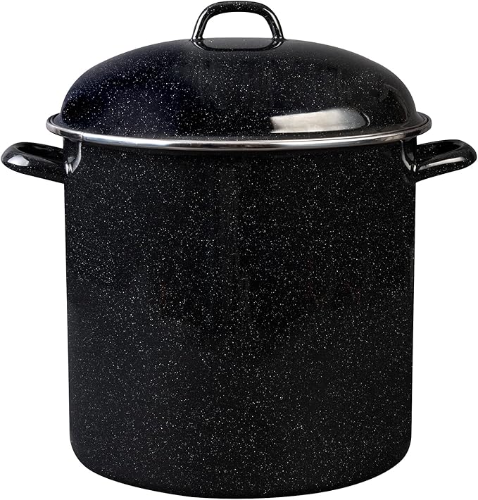 Granite Ware 15 Qt Heavy Gauge Stock Pot with Lid. (Speckled Black) Enamelware. Stainless Steel. Suitable for cooktops, oven to table. Dishwasher Safe.