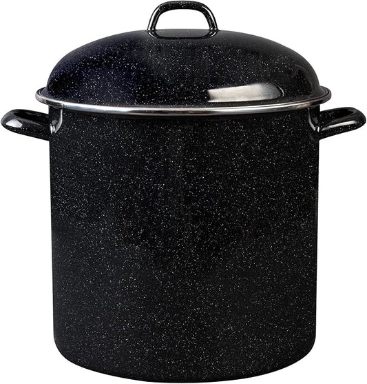 Granite Ware 15 Qt Heavy Gauge Stock Pot with Lid. (Speckled Black) Enamelware. Stainless Steel. Suitable for cooktops, oven to table. Dishwasher Safe.