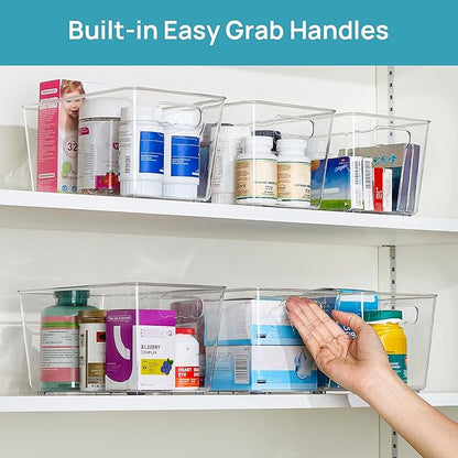 Vtopmart 6 Pack Clear Storage Bins, Pantry Cabinet Organizer Bins with Handle for Pantry Organizer and Storage, Plastic Bins for Fridge, Cabinet, Kitchen, Countertops, Cupboard, Freezer, Medium - Image 6