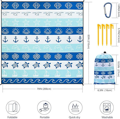 HIHOHO Beach Blanket Waterproof Sandproof Extra Large Beach Mat 79" X 83"/120"x108"for 1-8 Adults Quick Drying Durable Outdoor Picnic Mat for Beach Travel Camping Hiking