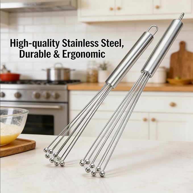 Whisk Set, Stainless Steel Ball Whisk Kitchen Tools Ideal for Cooking, Blending, Whisking, Beating & Stirring - Image 6