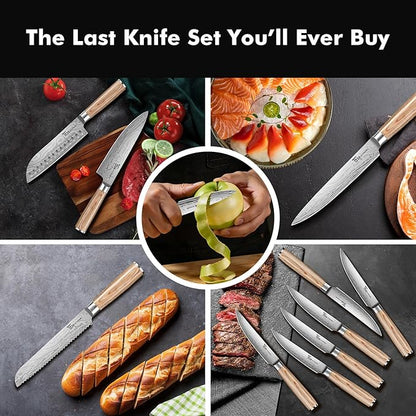 SYOKAMI 2026 Upgrade Knife Set 14 Japanese Style Kitchen Knife Set with Torii-Style Magnetic Block, Razor-Sharp High Carbon Stainless Steel Knives Set for Kitchen with Anti-Slip Handle, Gift for Mom