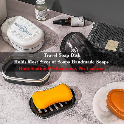 2Pack Travel Soap Container, Leakproof Travel Soap Box Bar Soap Dish Case with Silicone Band,Portable Soap Case with Lid for Bathroom, Camping, Gym, Travel