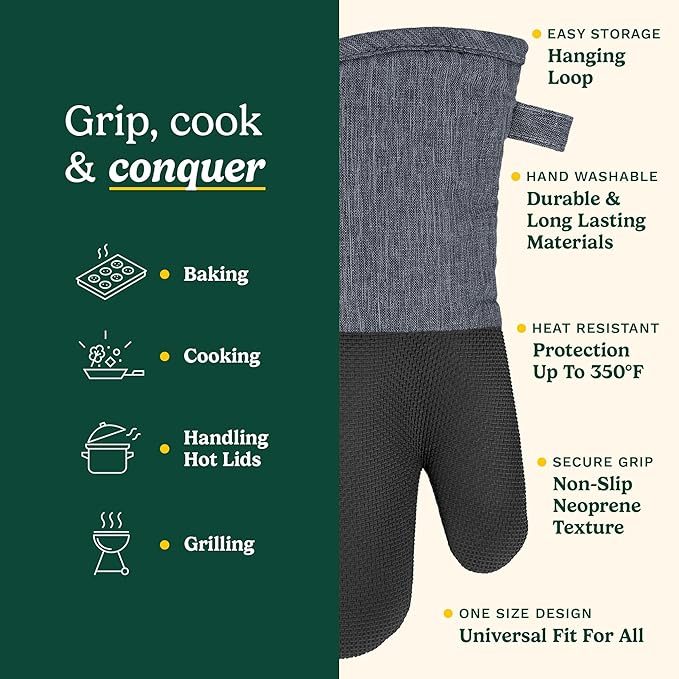 Cuisinart Kitchen Oven Mitts – Heat-Resistant Kitchen Mitts for Oven with Non-Slip Neoprene Palm, Long Cuff, and Cotton Filling – Durable Oven Gloves for Cooking, Baking, & Grilling (Chambray) - Image 5