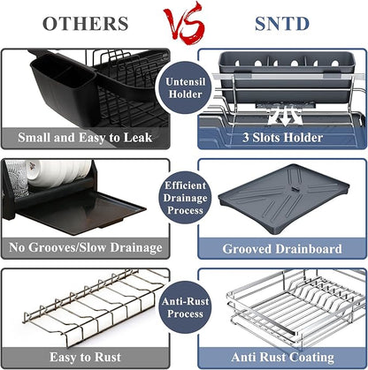 Dish Drying Rack - Stainless Steel Dish Rack for Kitchen Counter, Large-Capacity Dish Drainer with Cutlery Holder, Kitchen Organizer for Dishes, Spoons and Forks, Silver - Image 3