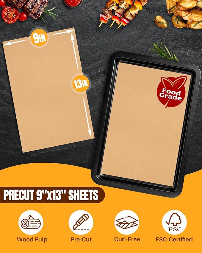 Parchment Paper Sheets 12x16 Inch |200-Pack Unbleached Natural Brown Baking Paper for Oven, Air Fryer & Grilling | Precut, Non-Stick, Greaseproof Half Sheet Pan Liners - Image 3