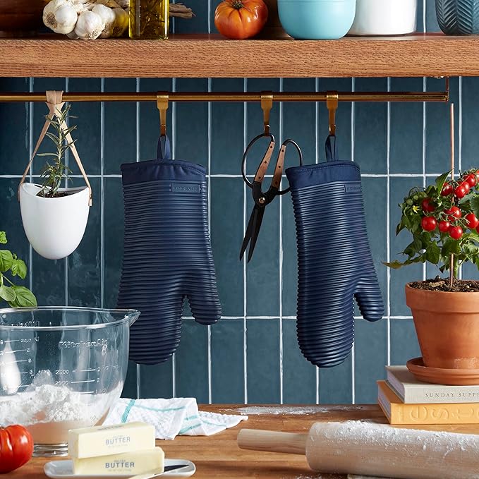 KITCHENAID Ribbed Soft Silicone Oven Mitt 2-Pack Set, 7.5"x13", Ink Blue - Image 2