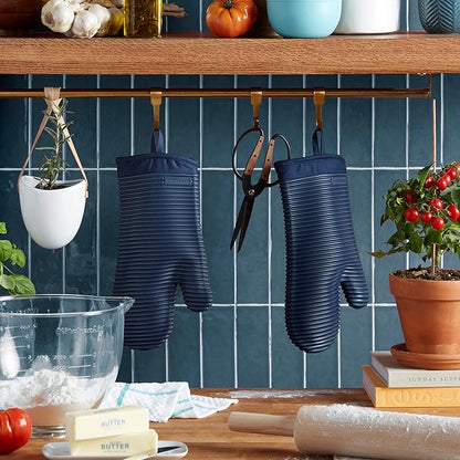 KITCHENAID Ribbed Soft Silicone Oven Mitt 2-Pack Set, 7.5"x13", Ink Blue - Image 2