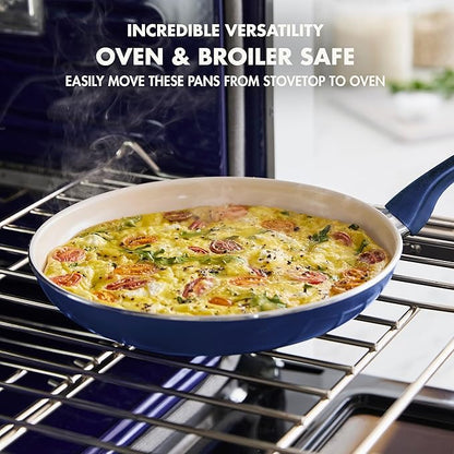 GreenPan Rio Healthy Ceramic Nonstick 8" Frying Pan Skillet and Silicone Spatula Set, Soft Grip Handle, Breaktfast Meal Set, PFAS-Free, Dishwasher Safe, Oven Safe, Oxford Blue - Image 6
