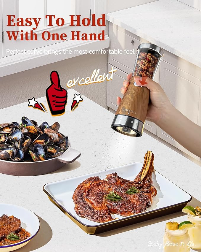 Electric Salt and Pepper Grinder Set with Storage Base, Stainless Steel Rechargeable Salt and Pepper Grinder Set with 4.5 oz Large Capacity, 1.8" Wide Mouth, Adjustable Coarseness, Ideal for Kitchen - Image 3