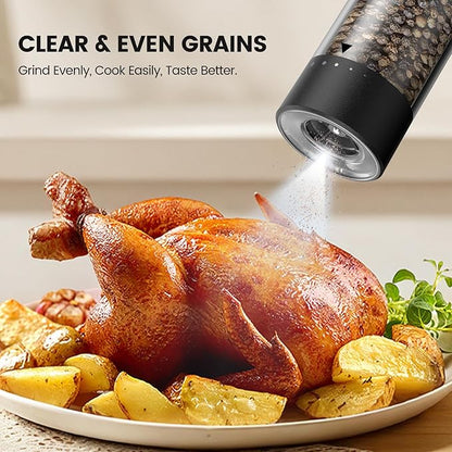 Electric Salt and Pepper Grinder Set - Rechargeable Automatic Salt and Pepper Shakers, Kitchen Appliances with External Adjustable Coarseness, Larger Hopper for Cooking, Home Gifts(2 Pack,Black/White) - Image 5