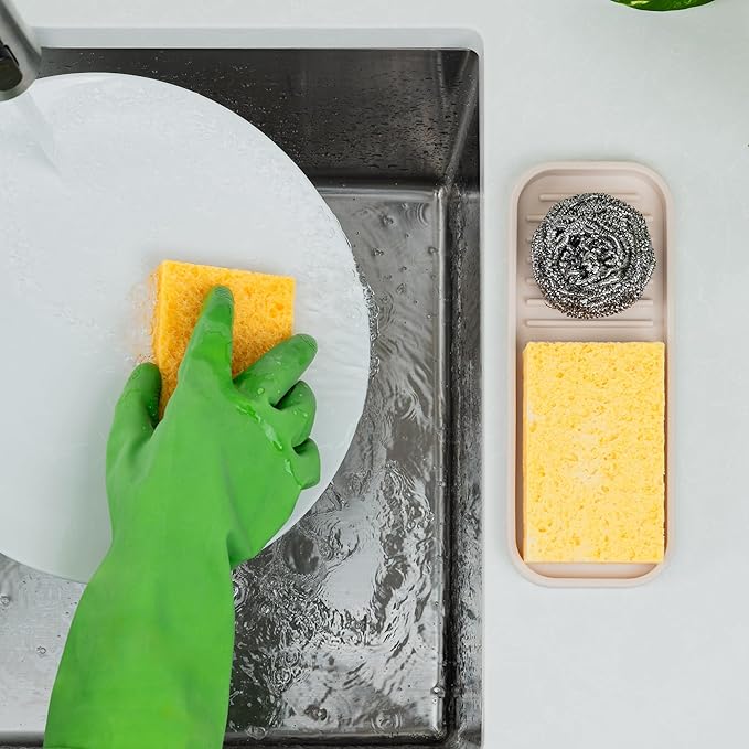 Zulay Kitchen (9x3.5) Silicone Sponge Holder for Kitchen Sink - Flexible Multipurpose Soap Tray - Sink Organizer for Kitchen, Bathroom, Makeup, Trinkets & More (Ivory) - Image 3