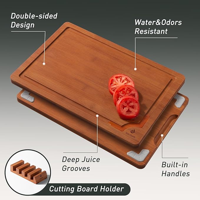 Bamboo Cutting Board Set Non Slip Feet with Holder Over Sink Father Day Dad Parents Papa Stepdad Pappy Poppy Pawpaw Who Want Nothing Everything Future Groom Bride Christmas Happy Birthday Gifts Ideal - Image 4
