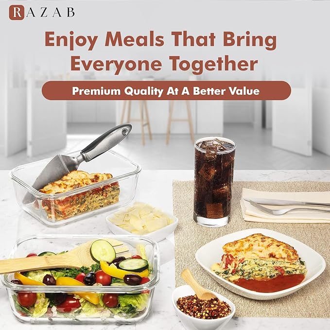 Razab 4 PC 1860ml / 63 Oz / 8 Cups Large Glass Food Storage Containers with Lids - Glass Meal Prep Containers for Roasting & Storing Leftover, Lunch Container with Lids, Microwave & Oven Safe - Image 9