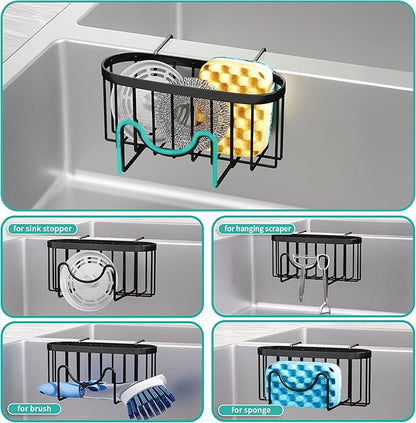 HapiRm Sponge Holder for Kitchen Sink - Rustproof Hanging Kitchen Caddy for Double-Bowl Sink, Center Divider Width Less Than 1.5in- Black - Image 3
