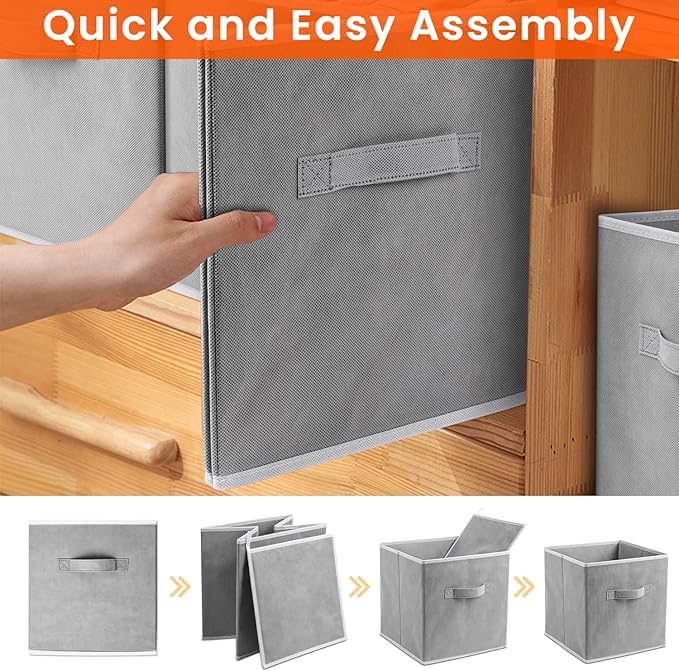 Criusia Large Storage Cubes - 13 Inch Heavy Duty Fabric Storage Bins for Shelves Closet, Cube Organizer - 8 Pack Collapsible Cube Storage Bins Baskets for Organizing Clothes Blankets Toys (Grey) - Image 7
