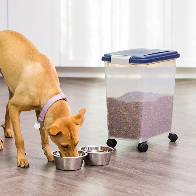 IRIS USA Airtight Dog Food Storage Container, Up to 30 lbs, Attachable Wheels, for Dog Cat Bird and other Pet Food Storage Bin, Keep Fresh, Easy Mobility, BPA Free, Navy - Image 2