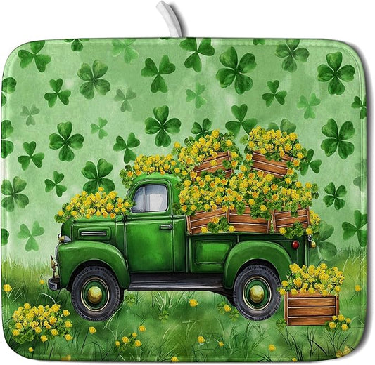 Holiday Truck Drying Dish Mat Green Lovely Clovers Decoration Cloth Dish Drain Mat Small by Giwawa