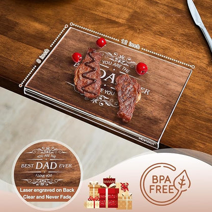 Dad Gifts from Daughter Son - Engraved Best Dad Ever Acrylic Cutting Board with Counter Lip, Cooking Gift for Father Daddy Christmas Birthday Presents Clear Countertop Protector Kitchen Decor - Image 3