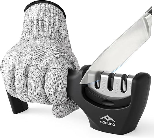 Knife Sharpener with Angle Guide, Adjustable Edge,3-Stage Coarse–Sharpen–Fine, Non-Slip Base & Ergonomic Handle for Kitchen Knives