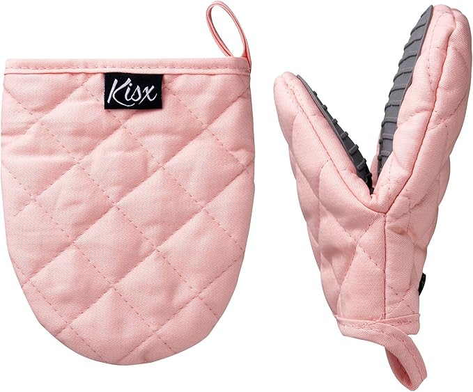 Pink Silicone Oven Mitts & Pot Holders Set - Heat Resistant, Mini Kitchen Gloves for Cooking