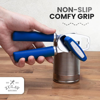Zulay Kitchen Heavy Duty Stainless Steel Can Opener Manual with Bottle Opener - Rust Proof Manual Can Opener With Turn Knob & Comfy Soft Grip Handles - Royal Blue - Image 5