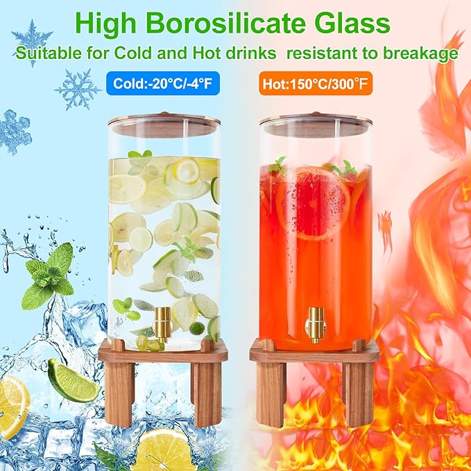 3 Gallon Extra Large Drink Dispenser for Parties,Glass Beverage Dispenser with Stand,Water Drink Dispenser with Airtight Valve,Lemonade Dispenser for Fridge,Water, Juice,Cocktails,Ice Tea & Sun Tea - Image 4