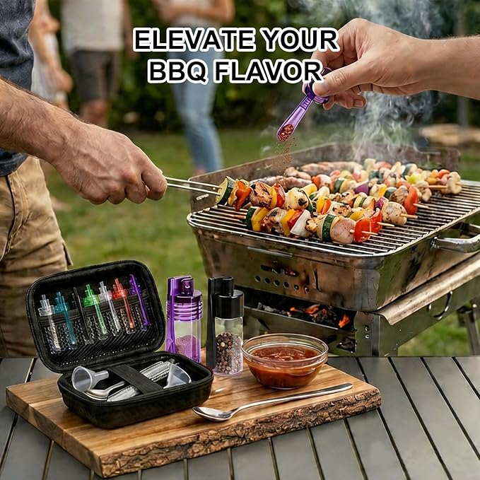 7 Pack Travel Size Seasoning Containers With Spoons, LeakProof Airtight Seasoning Jars For Outdoor Camping, Backpacking And Home Cooking