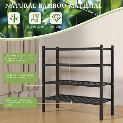 ROMGUAR CRAFT 4 Tier (Thick) Bamboo Shoe Rack for Closet Free Standing Wood Shoe Shelf for Entryway Small Space Stackable 27"x12"x28" (Blackl) - Image 5