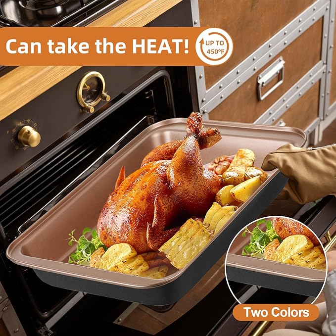 11-Piece Nonstick Baking Pans Set - Professional Grade Carbon Steel Bakeware with Premium Coating- Dishwasher Safe, Stackable, Oven Safe to 450°F (Two Layer Color) - Image 3