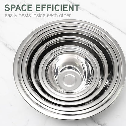COOK WITH COLOR Stainless Steel Mixing Bowls Set - Nesting Bowls, 6 Pieces, Silver with Non Slip Bottom - Image 5