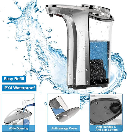 PZOTRUF Automatic Soap Dispenser, Touchless Dish Soap Dispenser 17oz/500ml with Infrared Sensor, 5 Adjustable Soap Dispensing Levels, Liquid Hand Dispenser for Bathroom Kitchen Sink (Silver) - Image 5
